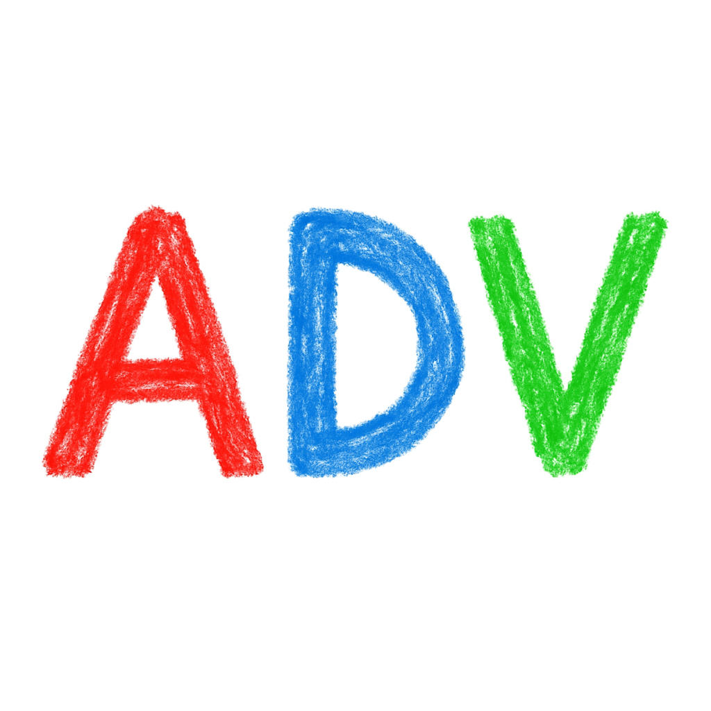 ADV - drei Buchstaben ADV mit Wachsmalstift gemalt